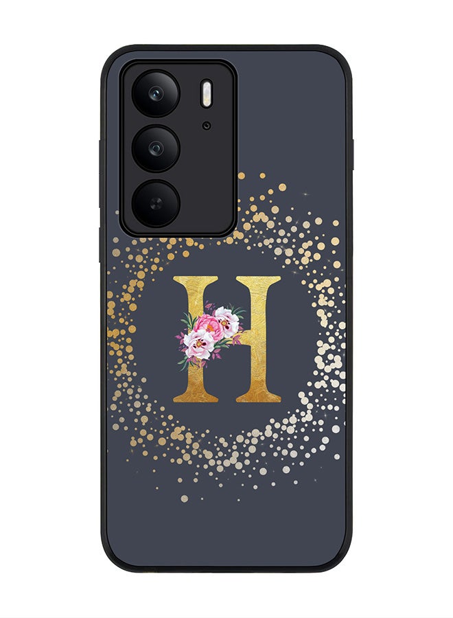 For Realme C75x / C75 4G Case,Slim fit Camera Protection, Shockproof Thin Phone cover  - Custom Monogram Floral - H  (Grey )